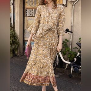 OLIPHANT ruffle collar bell maxi dress in olive marchesa